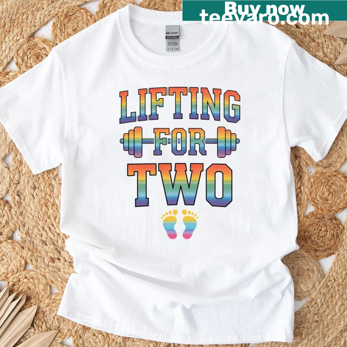 Pregnancy workout t-shirt with 'Lifting For Two' text design — on a men's t-shirt