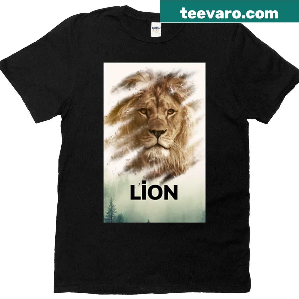 Illustrative design of a lion, representing Wild King on a t-shirt — on a men's t-shirt