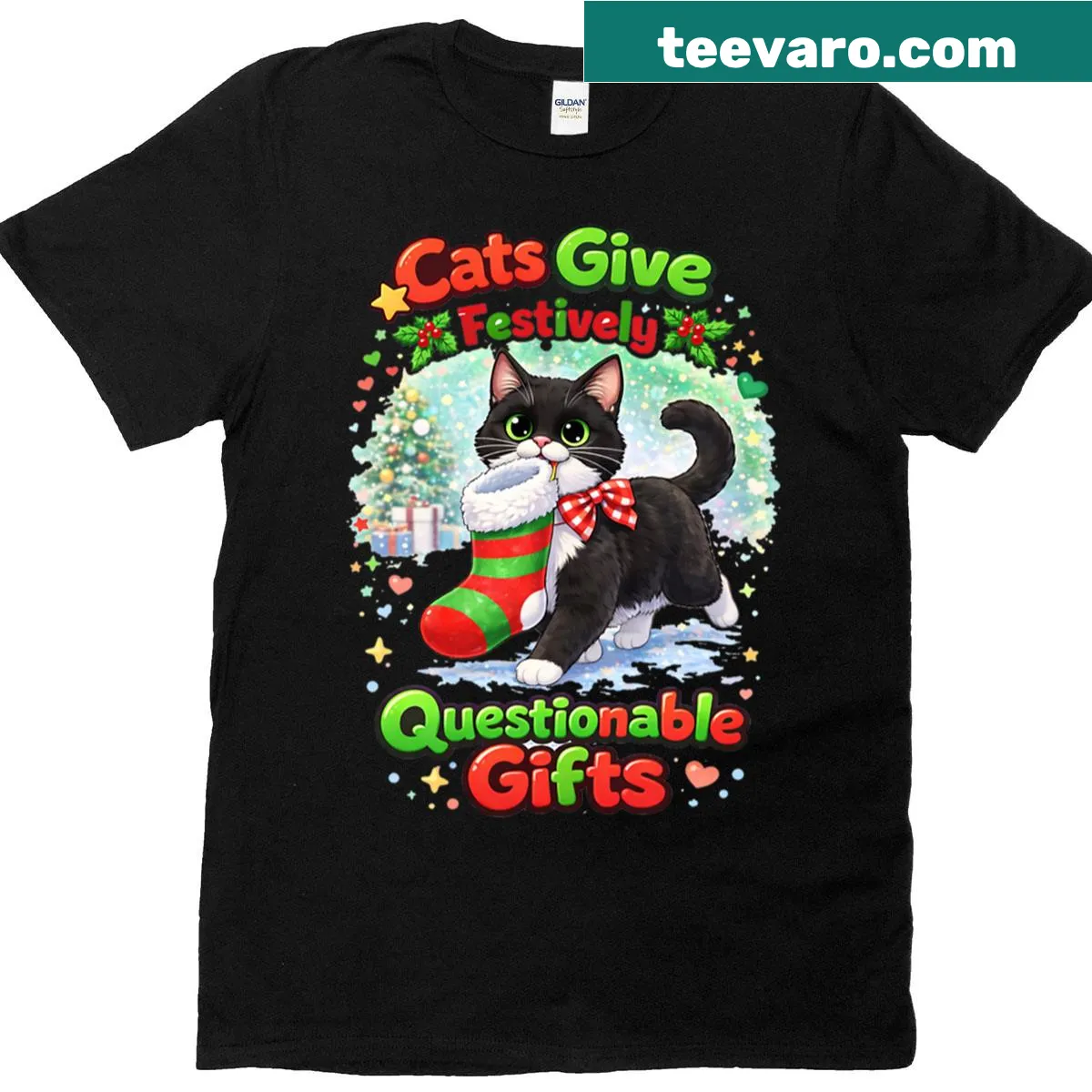 Humorous T-shirt with tuxedo cat named Loki design — on a men's t-shirt