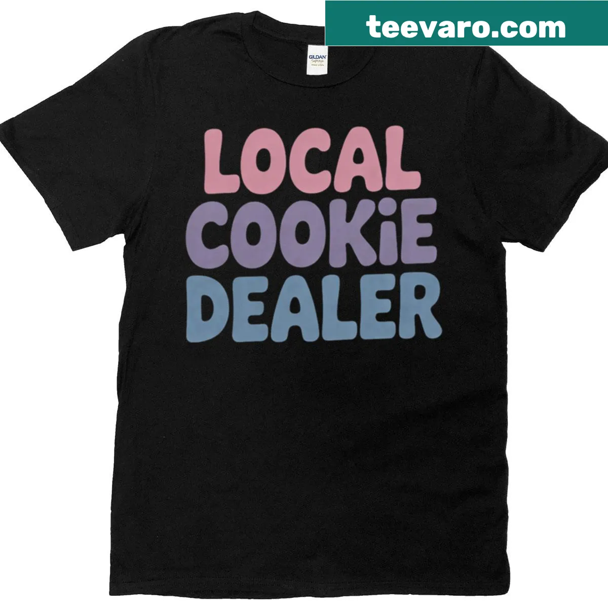 Whimsical Local Cookie Dealer shirt featuring a cookie illustration — on a men's t-shirt
