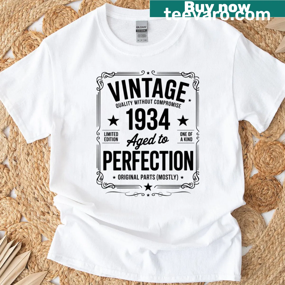 T-shirt celebrating 84th birthday with 'Made In 1934' text — on a men's t-shirt
