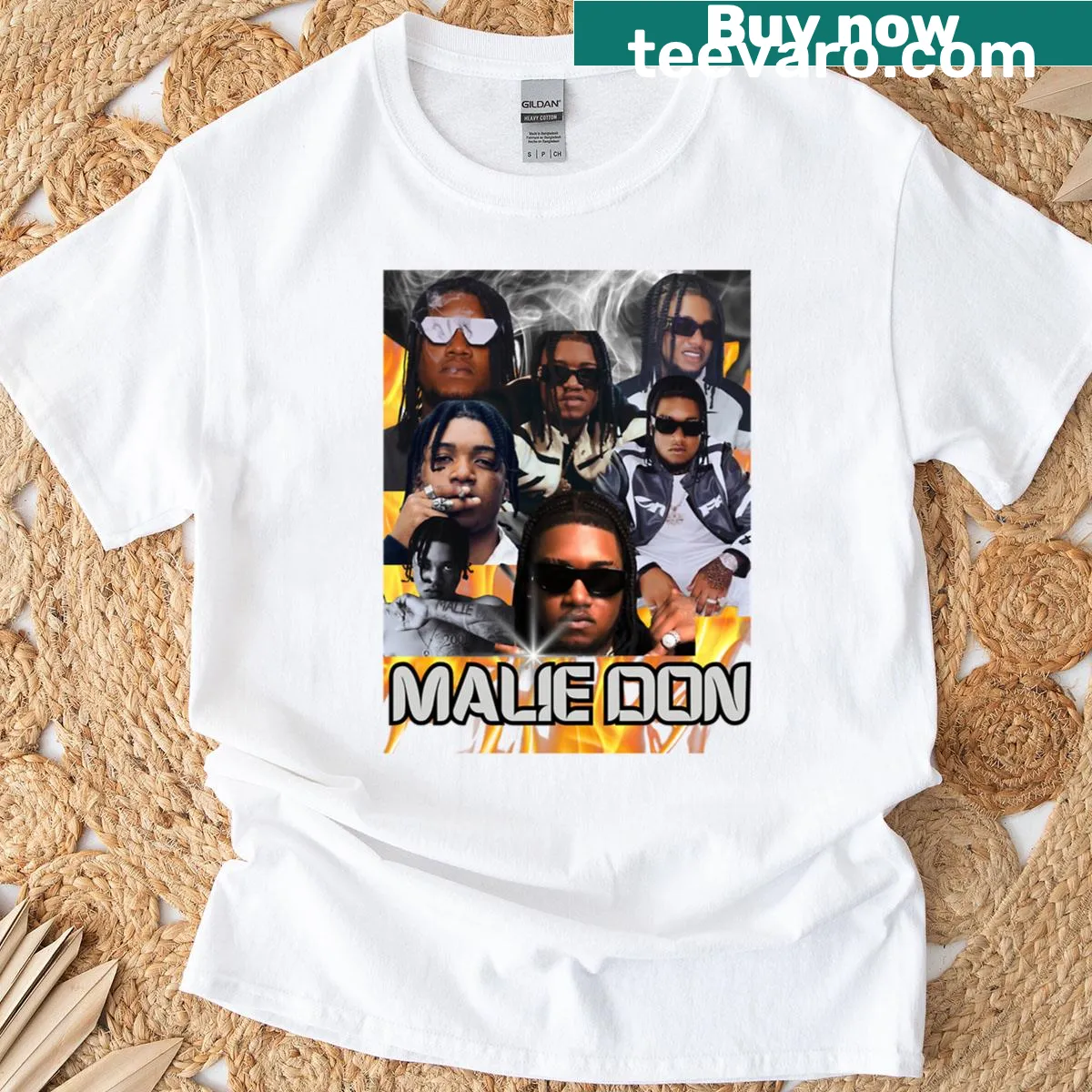 Bold typography design saying 'Malie Don' on T-shirt — on a men's t-shirt