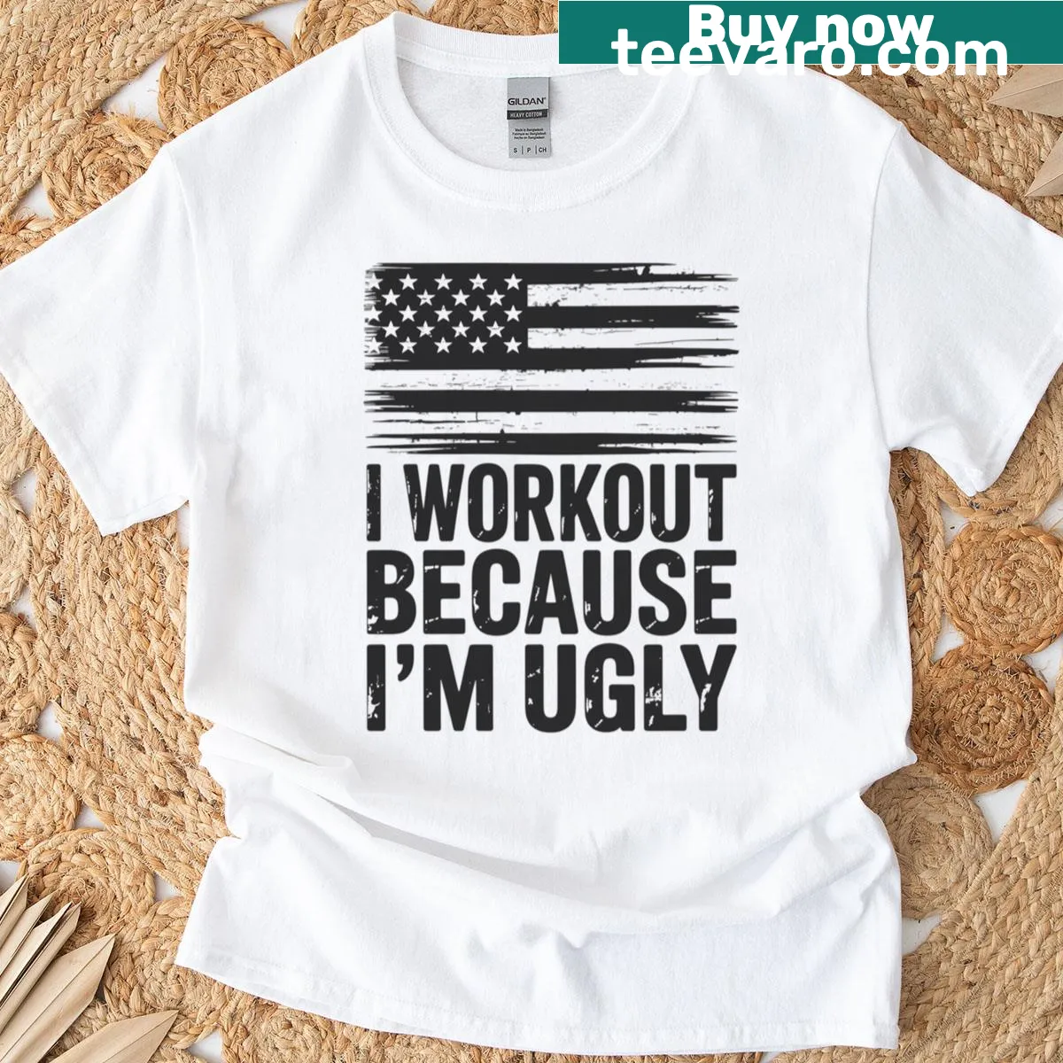 Funny workout t-shirt with humorous text about fitness and self-acceptance — on a men's t-shirt