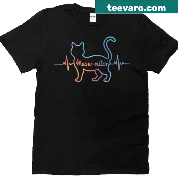 Cat heartbeat EKG graphic on a shirt with 'Meow-nitor' text