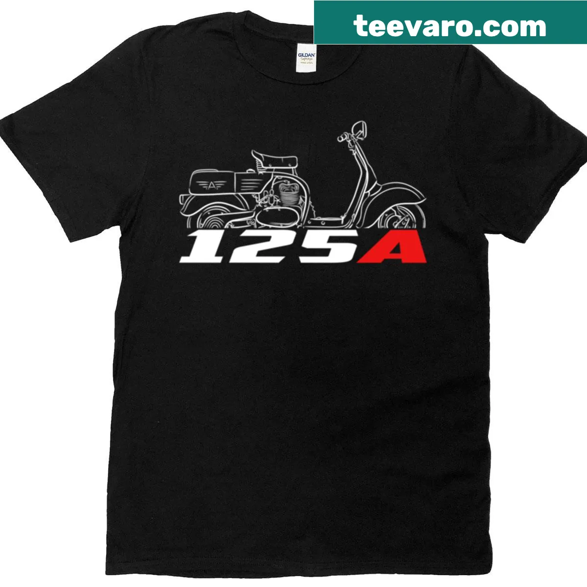 MV Agusta 125 biker T-shirt with badge-style graphic — on a men's t-shirt