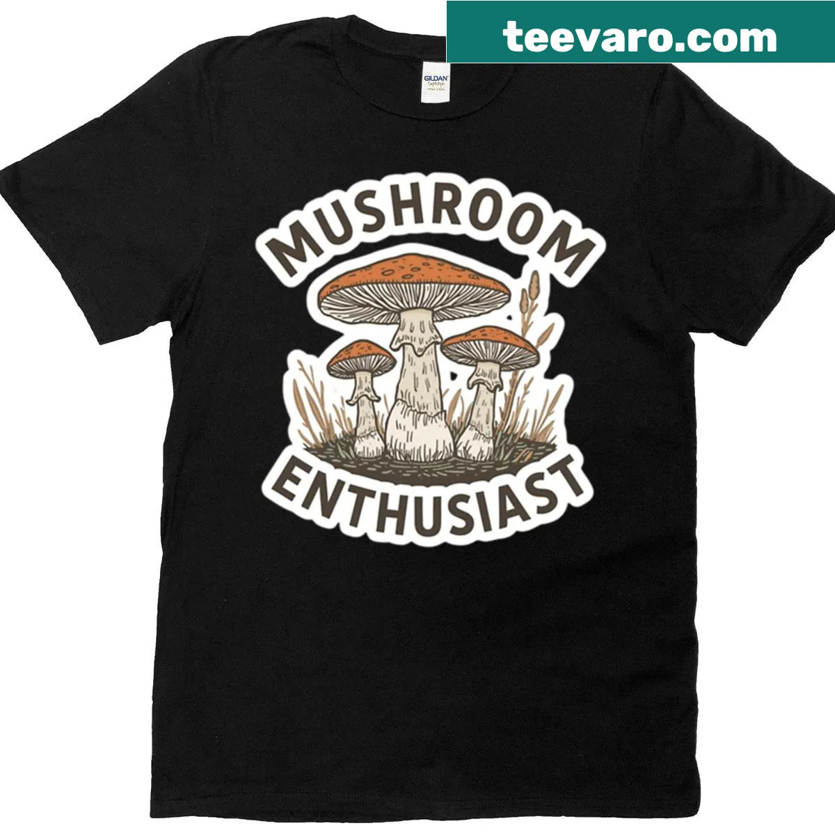 Minimalist mushroom illustration T-shirt for nature lovers — on a men's t-shirt