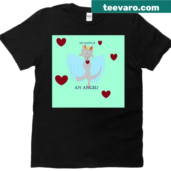 T-shirt featuring a dog with angel wings illustration