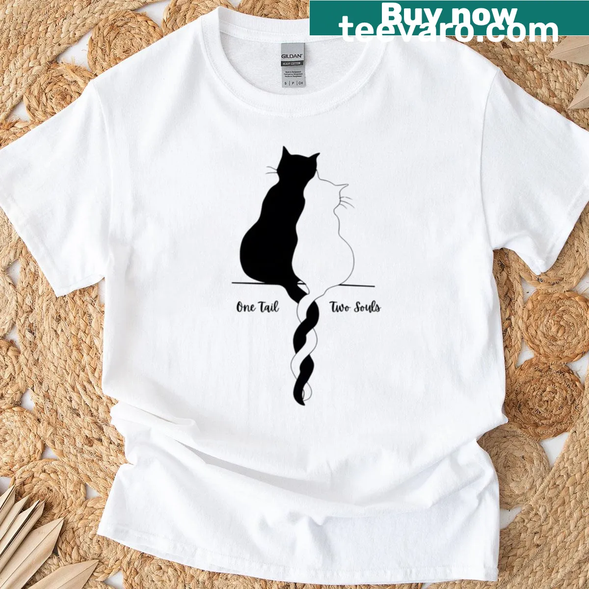 Minimalist cat love art t-shirt showcasing bond between cat and owner — on a men's t-shirt