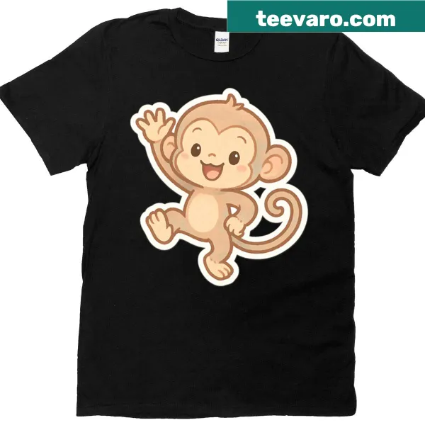 Pastel cartoon monkey stickers on a kids t-shirt