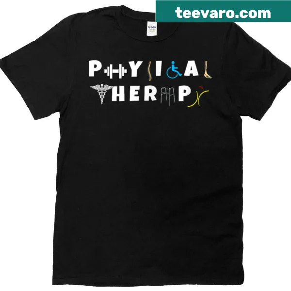 Illustrated t-shirt for physical therapy practitioners with supportive graphics