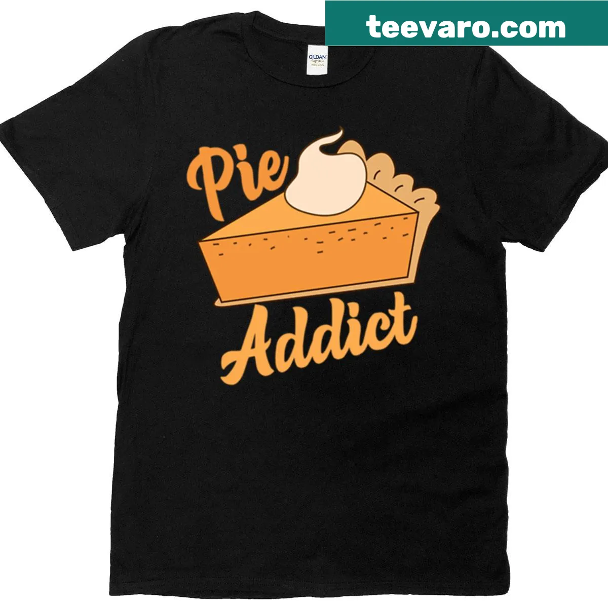 Funny t-shirt with the quote 'Pie Addict' for food lovers — on a men's t-shirt