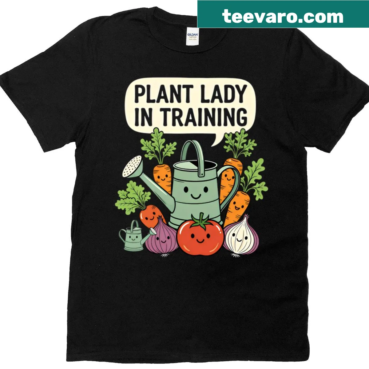 Cute 'Plant Lady In Training' cartoon design on gardening t-shirt — on a men's t-shirt