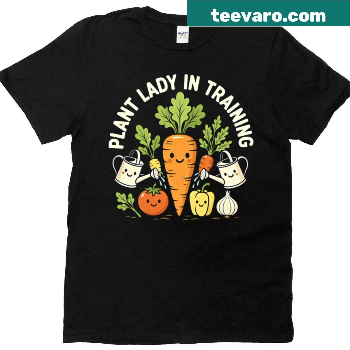 Cartoon T-shirt featuring cute vegetables for plant lovers — on a men's t-shirt