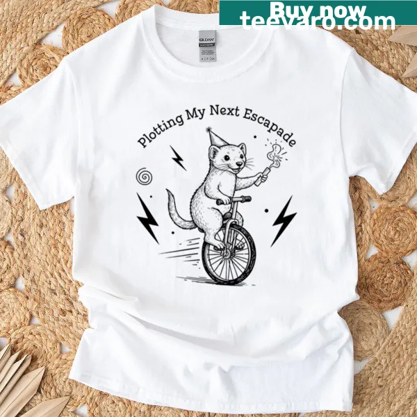 Whimsical ferret on unicycle graphic t-shirt