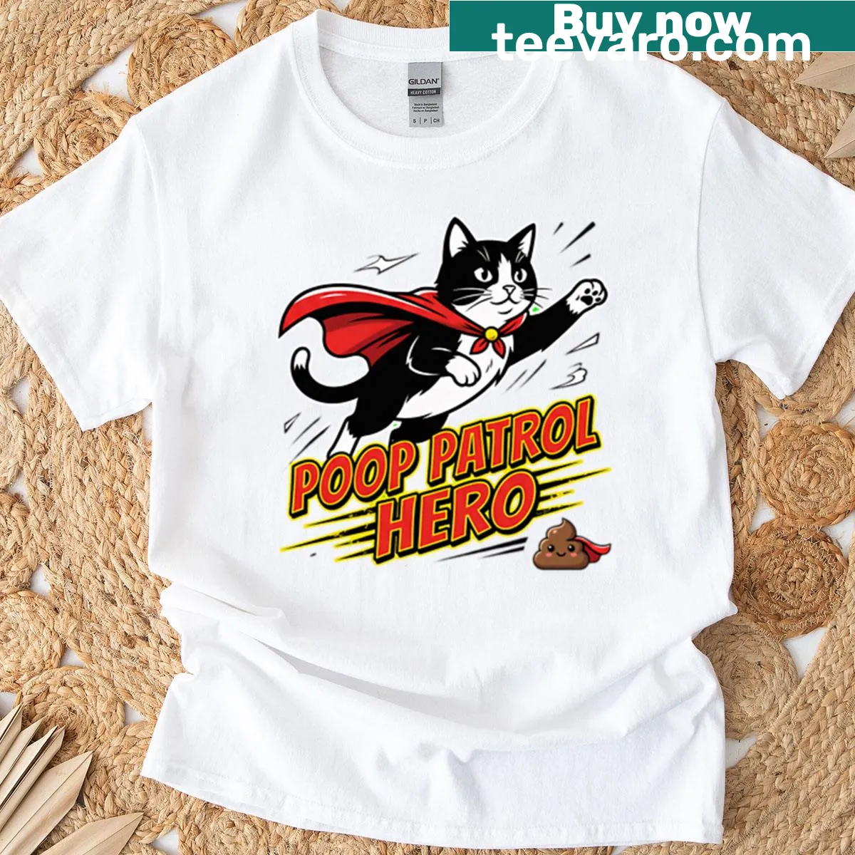 Funny superhero cat graphic on a casual T-shirt. — on a men's t-shirt