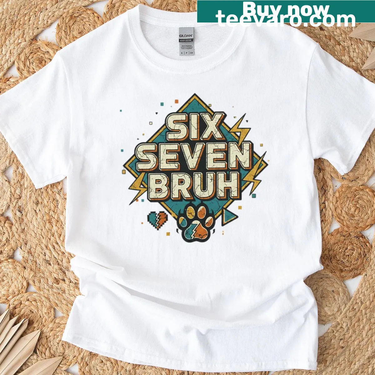 Retro T-shirt with the phrase 'Six Seven Bruh' in vintage graphic art — on a men's t-shirt