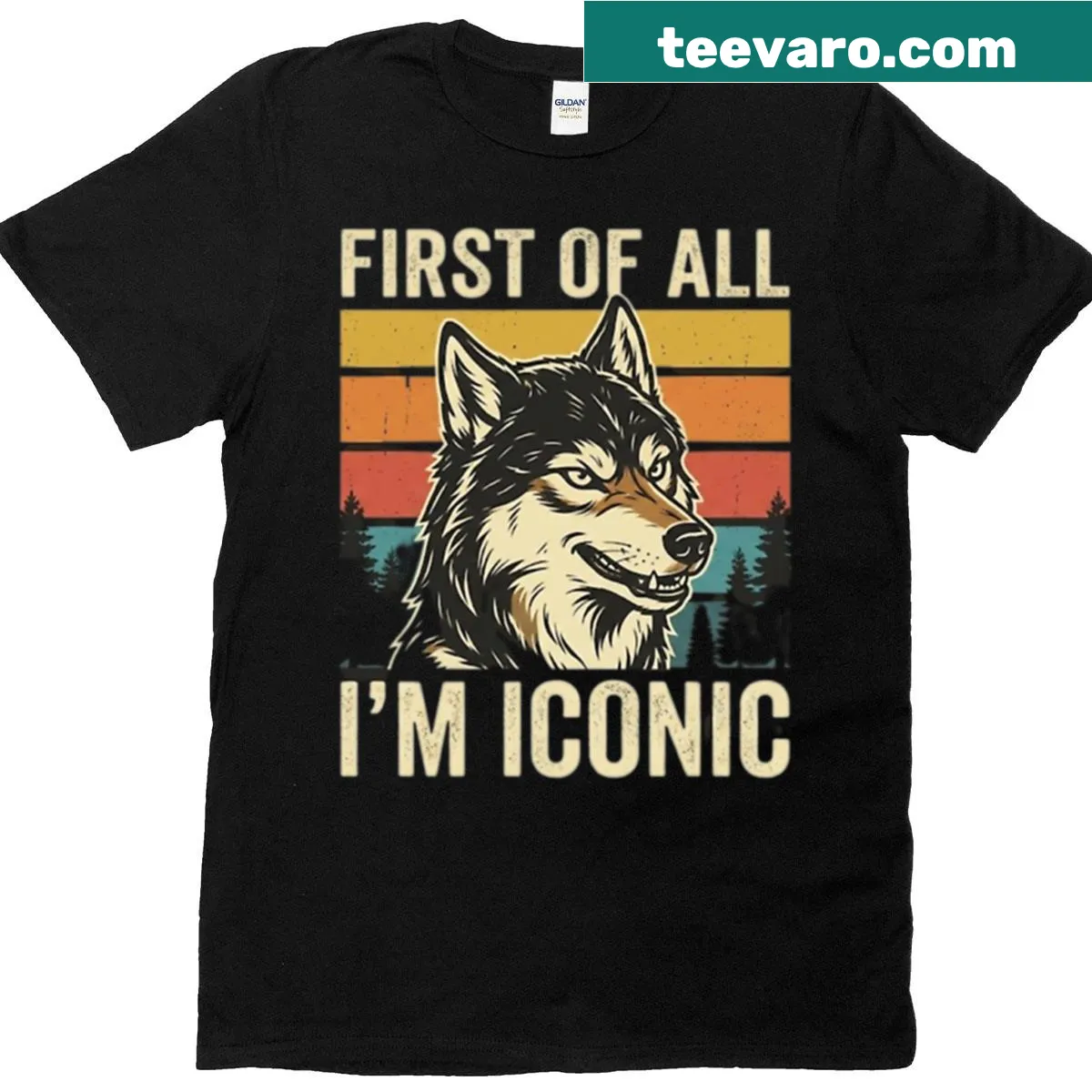 Illustrative T-shirt featuring a wolf and humorous text — on a men's t-shirt