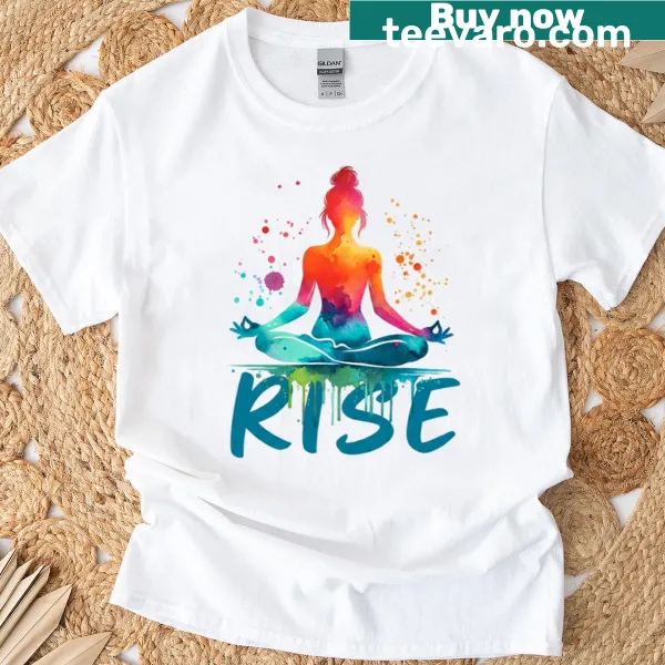 Colorful yoga silhouette on black T-shirt