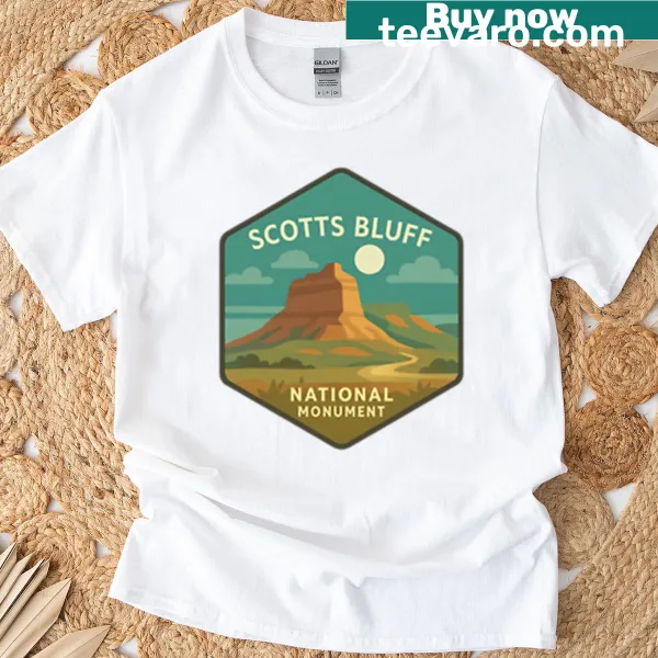Illustrative graphic of Scotts Bluff National Monument on a T-shirt