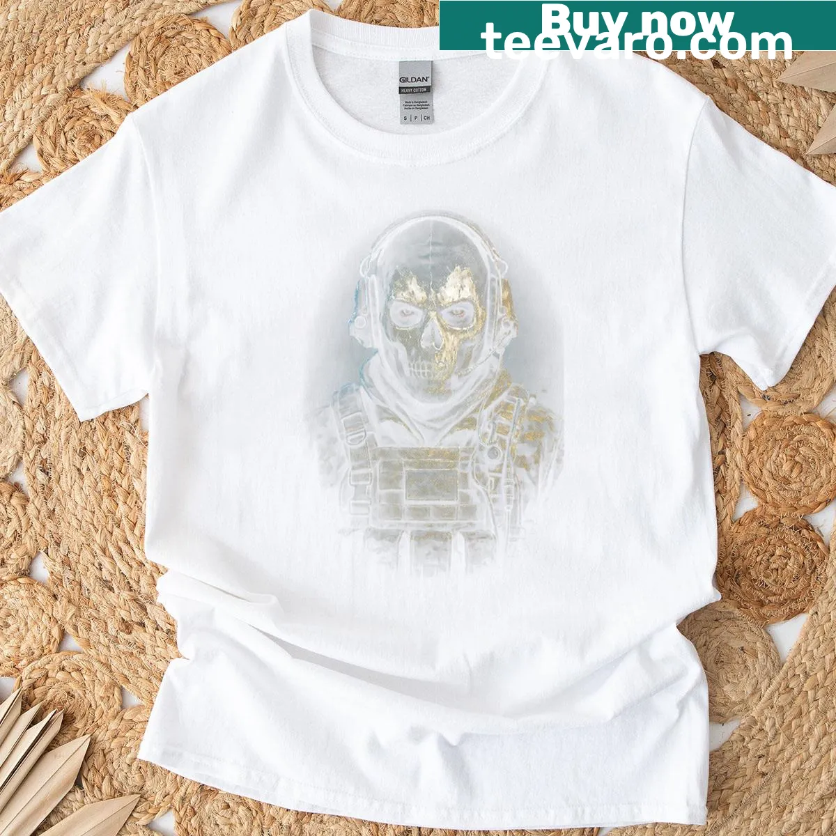Playful graphic gaming t-shirt featuring Simon Ghost — on a men's t-shirt