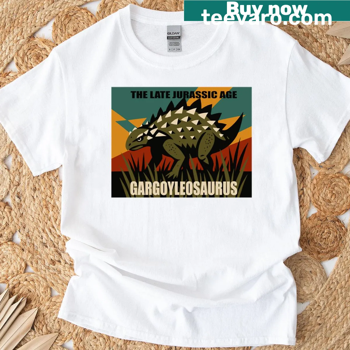 Realistic graphic of Gargoyleosaurus dinosaur on a t-shirt — on a men's t-shirt