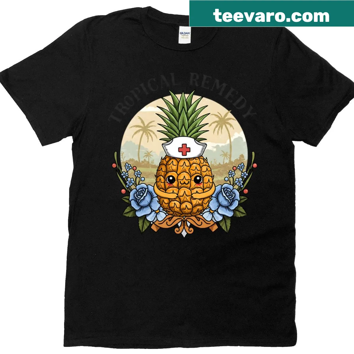 Cute pineapple design on a nurse-themed t-shirt — on a men's t-shirt