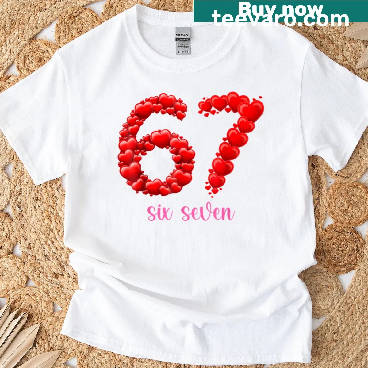 Funny Valentine's Day t-shirt featuring the numbers 6 and 7 in a meme style — on a men's t-shirt
