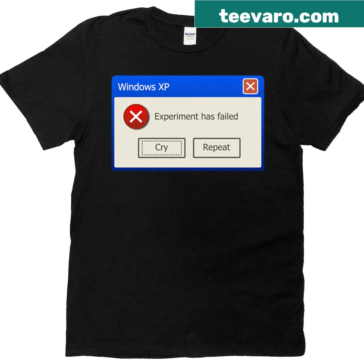 T-shirt with a Windows XP error message 'Experiment Has Failed' — on a men's t-shirt