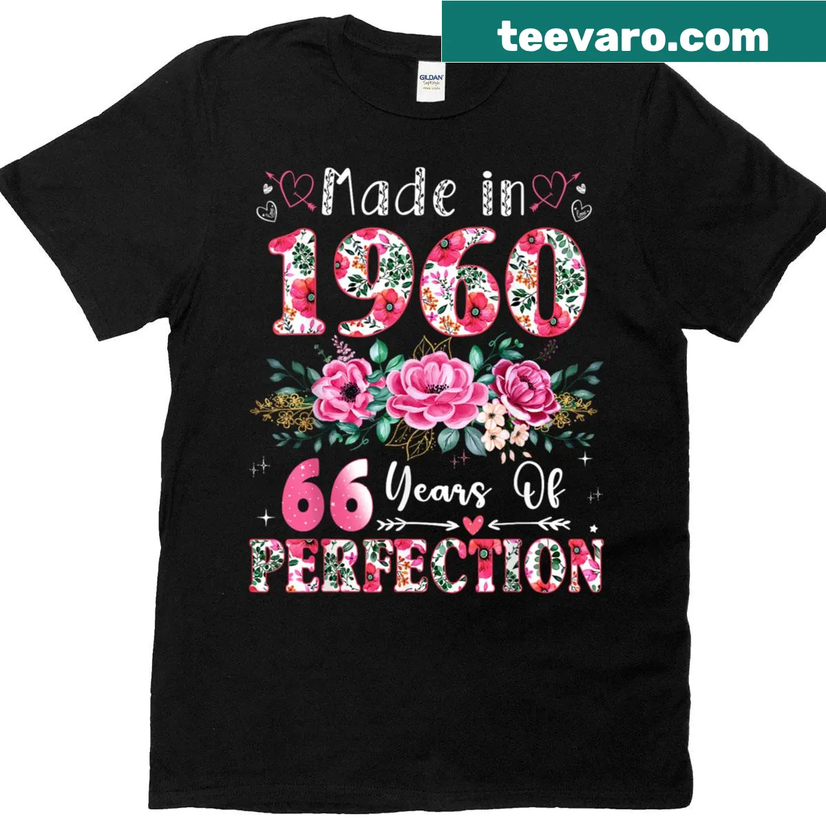 Floral 66th birthday t-shirt for women celebrating age — on a men's t-shirt