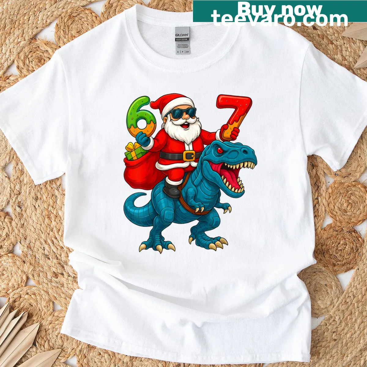 Funny Christmas T-shirt featuring Santa and meme reference. — on a men's t-shirt