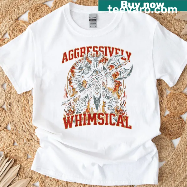 T-shirt featuring a whimsical dark fantasy warrior design.