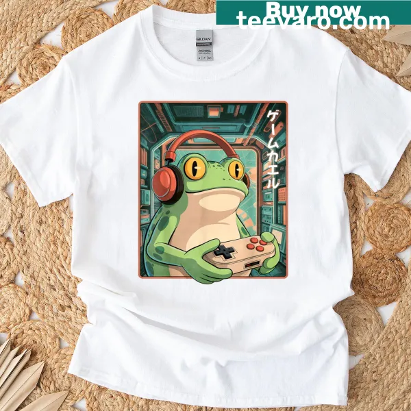 Kawaii anime frog gaming T-shirt design
