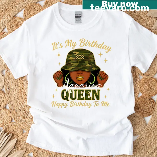 Birthday T-shirt with an Aquarius queen illustration