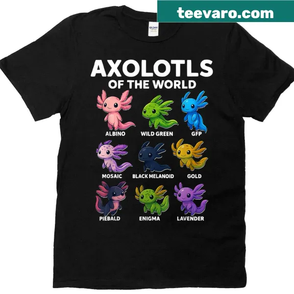 Cute t-shirt featuring kawaii-style axolotls