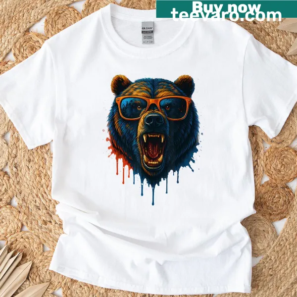 Cartoon bear graphic on a casual T-shirt