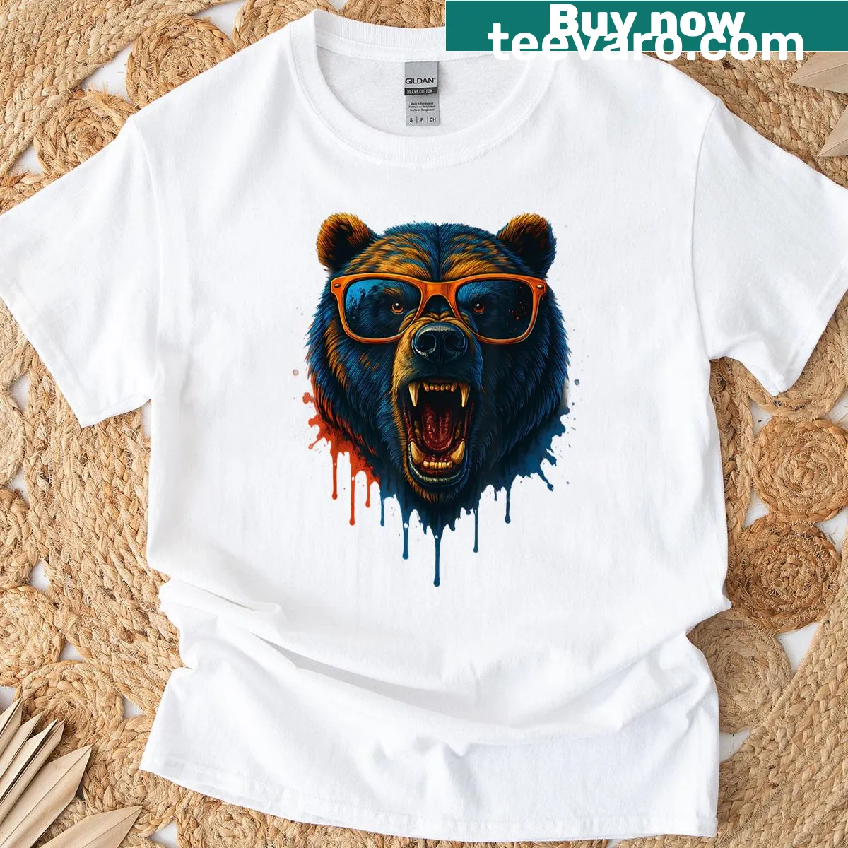 Cartoon bear graphic on a casual T-shirt — on a men's t-shirt