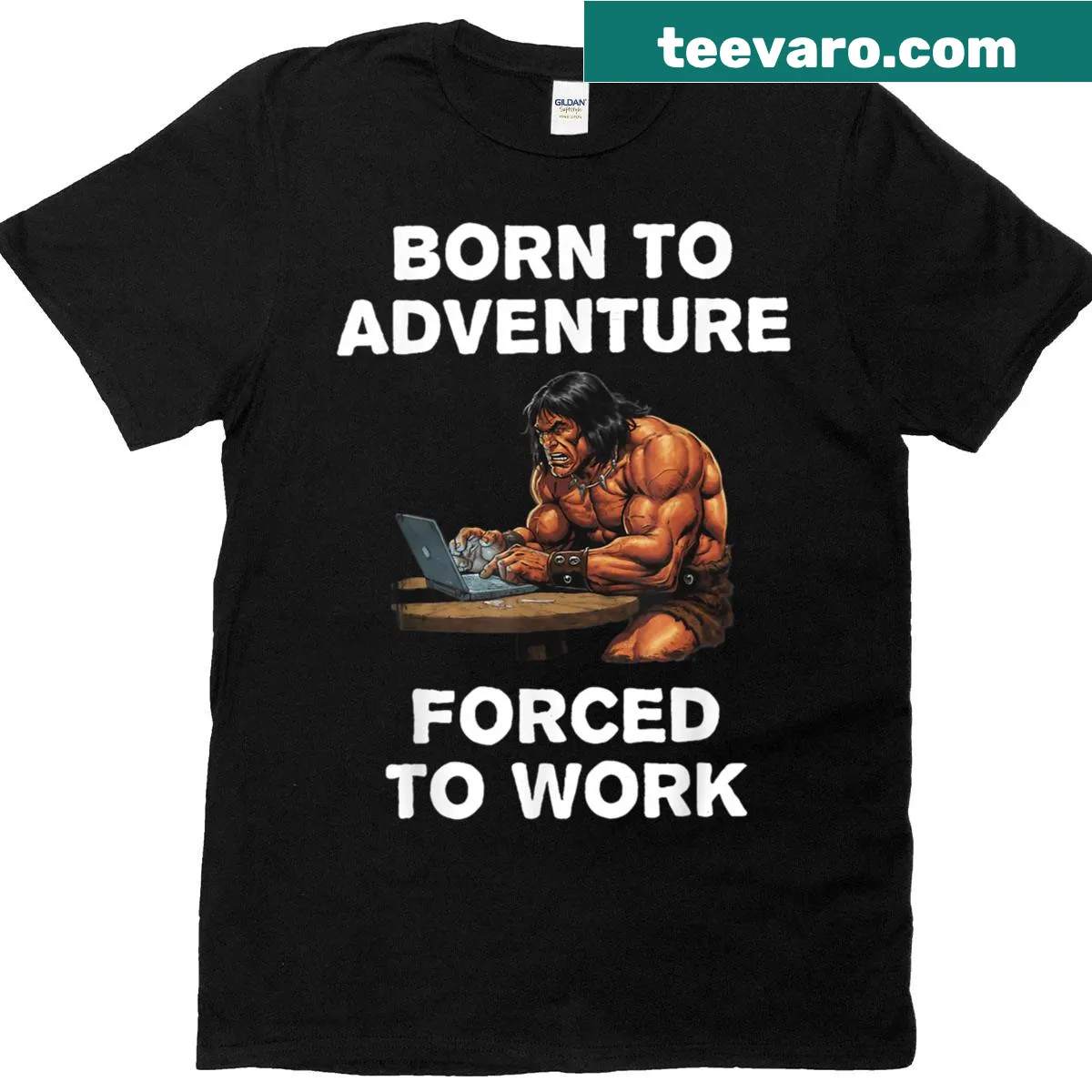 Fantasy art t-shirt depicting adventure and work life contrast — on a men's t-shirt