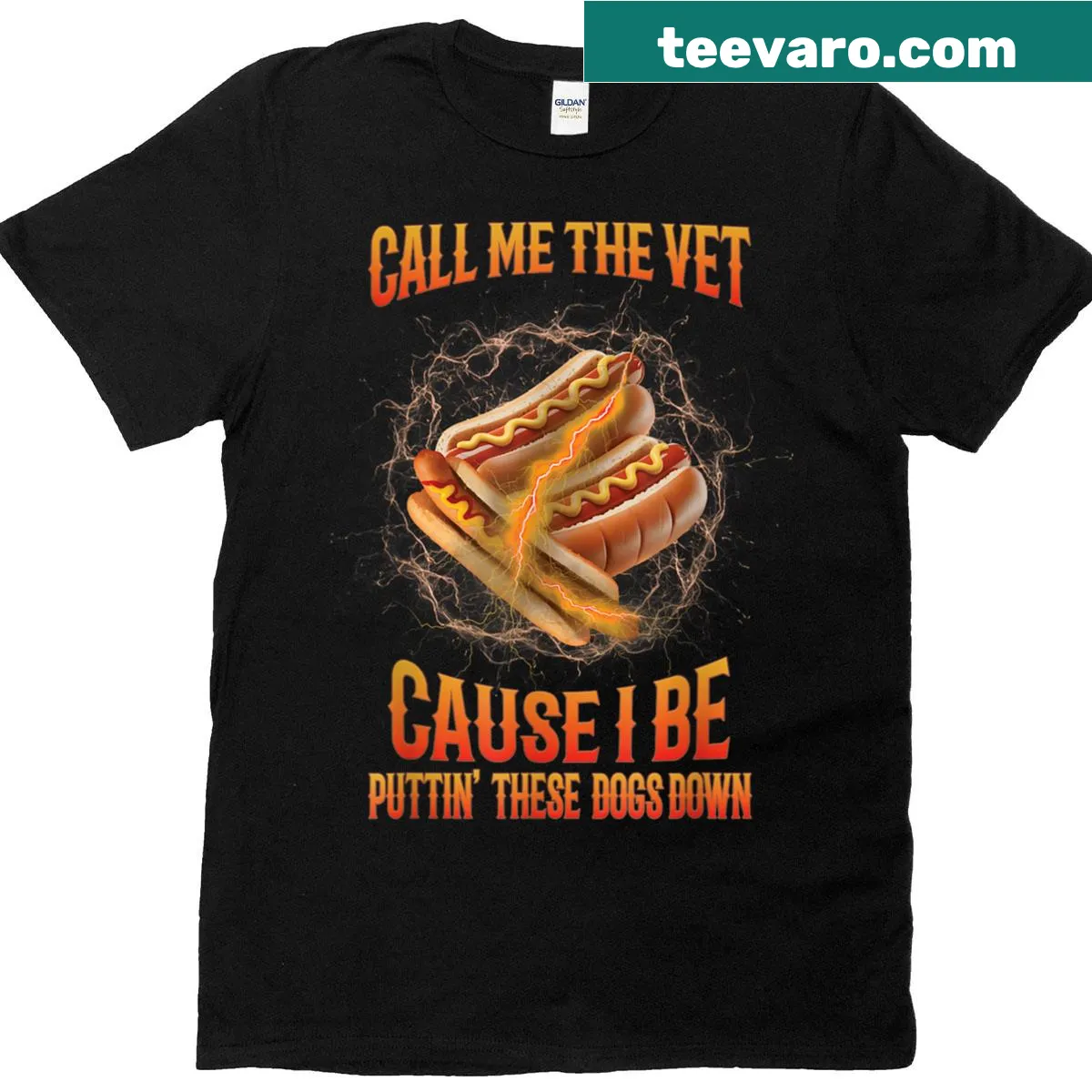 Funny dog-themed t-shirt with 'Call Me The Vet Cause I Be Funny' text — on a men's t-shirt