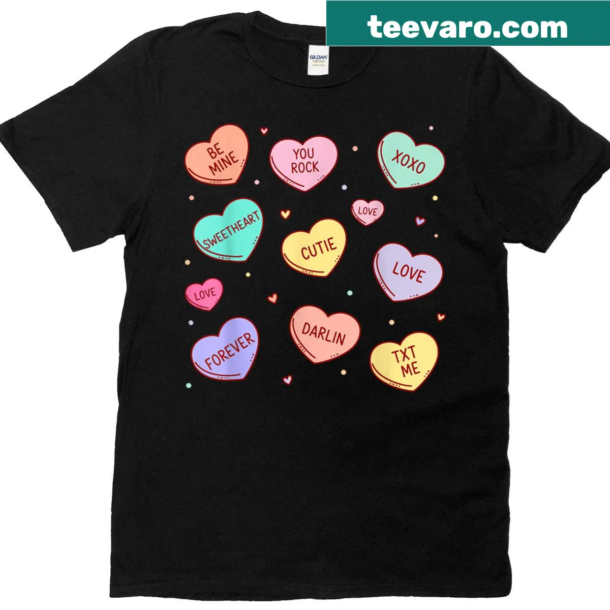 Cute Valentine's t-shirt featuring a candy heart design for all ages. — on a men's t-shirt
