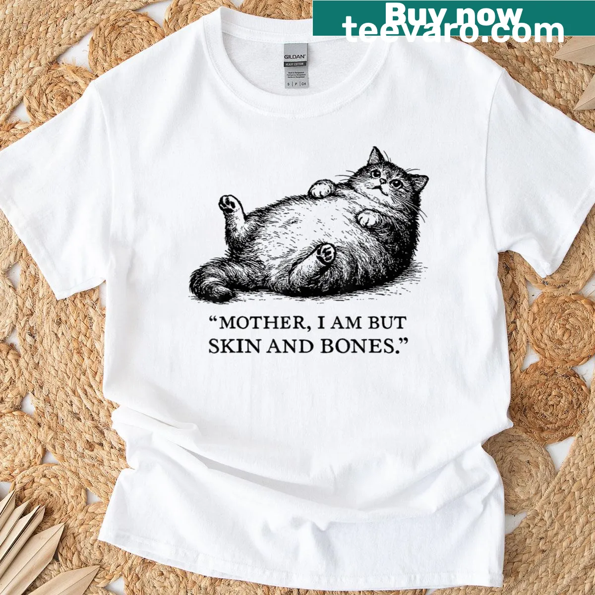 Funny cat mom t-shirt with humorous text design about motherhood and cats — on a men's t-shirt