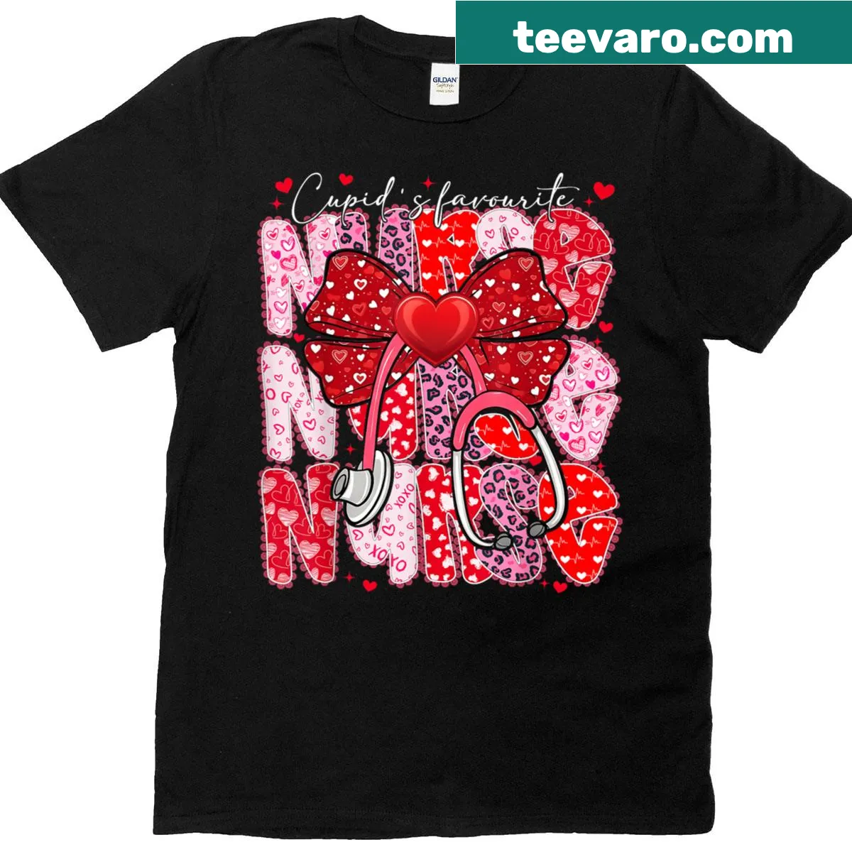 Cute T-shirt with 'Cupid's Favorite Nurse' text and illustrations — on a men's t-shirt