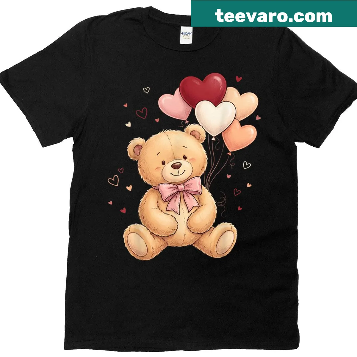 Cute teddy bear Valentine's Day t-shirt with heart graphic — on a men's t-shirt