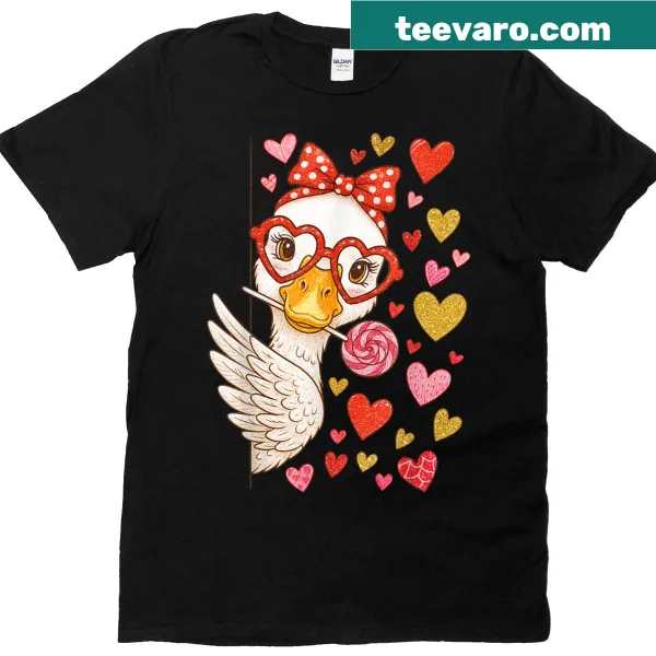 Cute Valentine's Day t-shirt with a funny goose graphic
