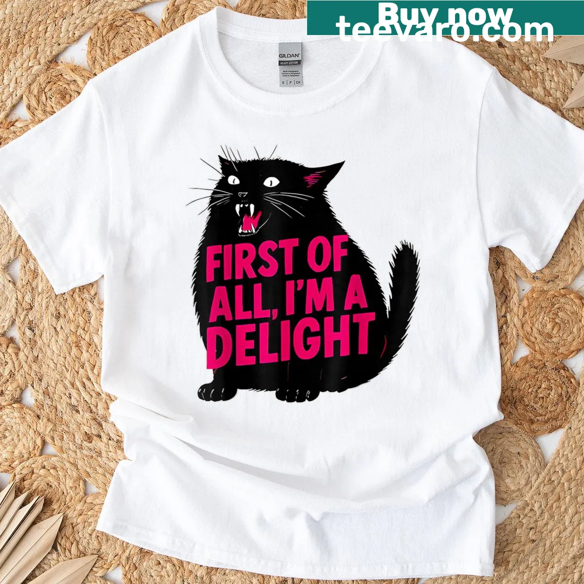 Roaring black cat graphic on a humorous t-shirt — on a men's t-shirt