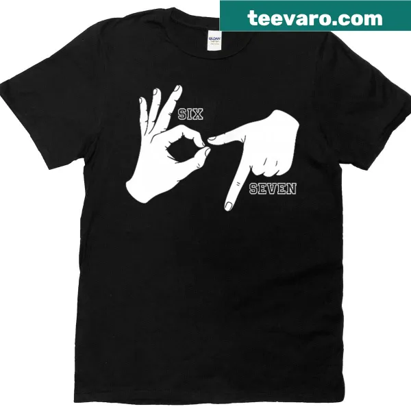 Funny meme pocket t-shirt with '6 7 Hands' graphic