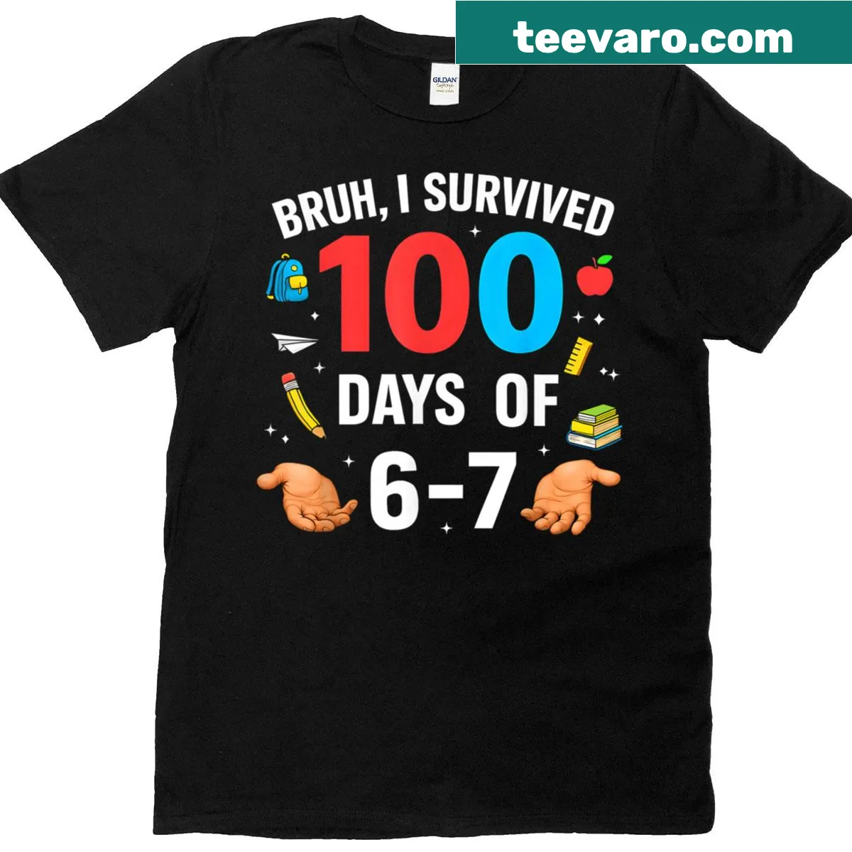 Humorous teacher t-shirt featuring 'Bruh' meme for 100th day of school — on a men's t-shirt