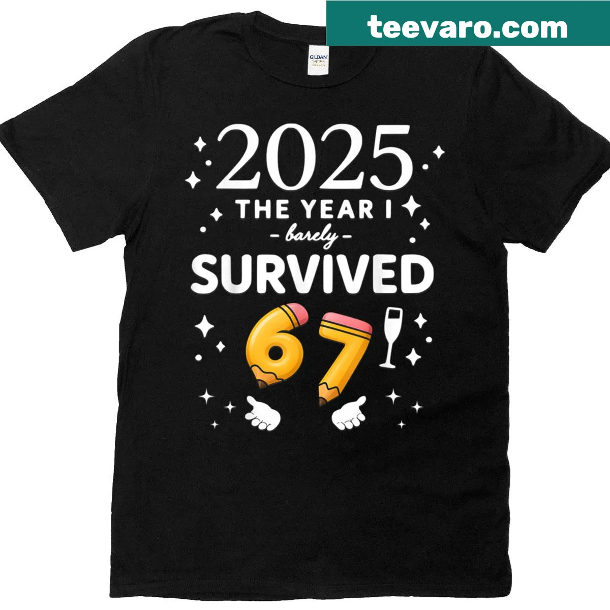 Funny New Year's Eve Teacher t-shirt with '67 Nye 2026' text design — on a men's t-shirt