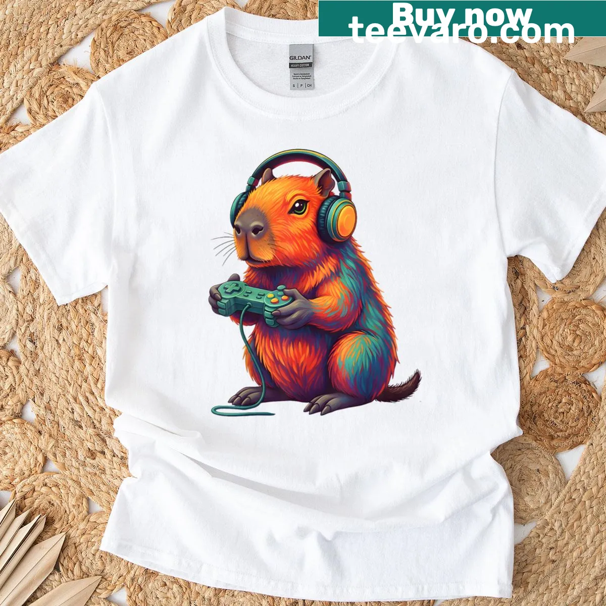 Capybara graphic tee with the word 'Bruh' in a playful gaming theme. — on a men's t-shirt