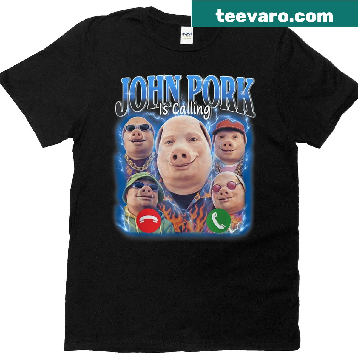 Vintage t-shirt featuring the phrase John Pork Is Calling in a humorous design — on a men's t-shirt