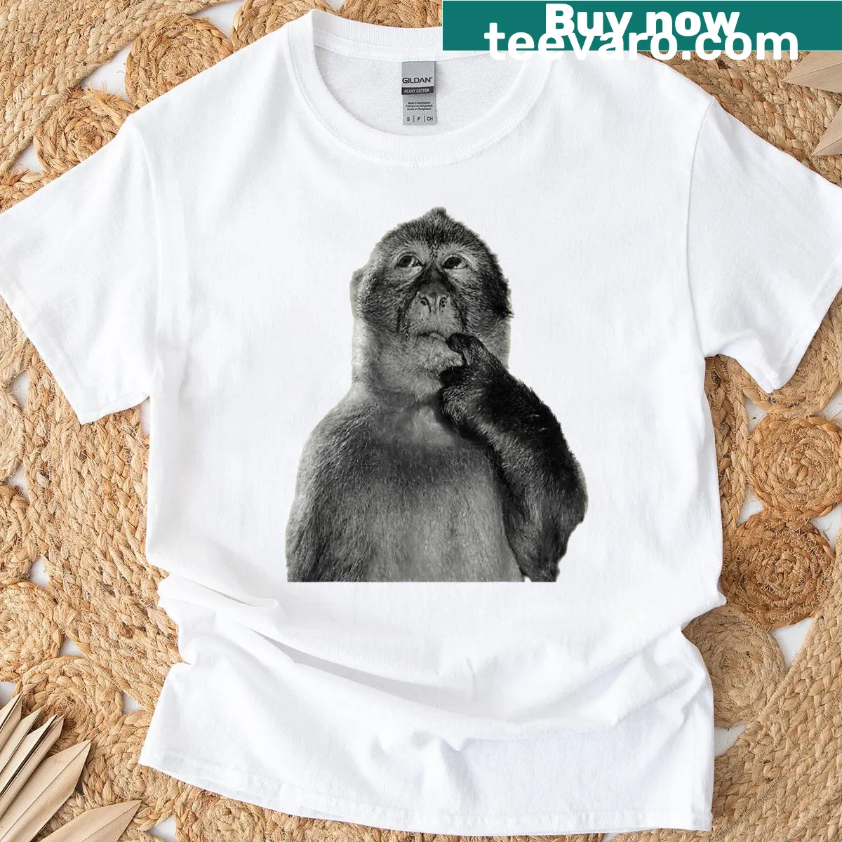 Retro monkey meme T-shirt with humorous graphic design — on a men's t-shirt